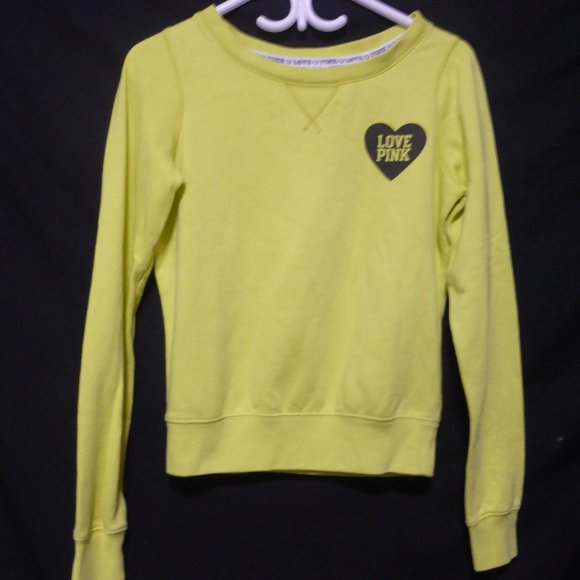PINK, VICTORIA'S SECRET, xs, extra small, graphic yellow sweatshirt, EUC - Picture 2 of 15